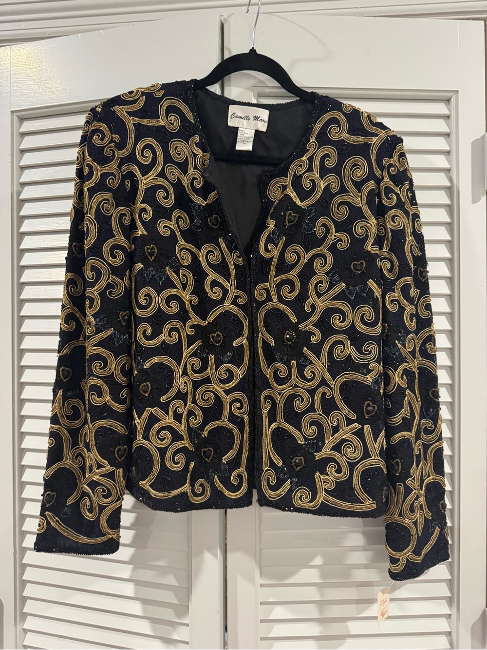 NWT Vintage Camille Marie Black & Gold Embellished Evening Jacket